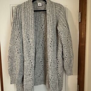 Cabi Cozy Gray Open-Front Sweater Large